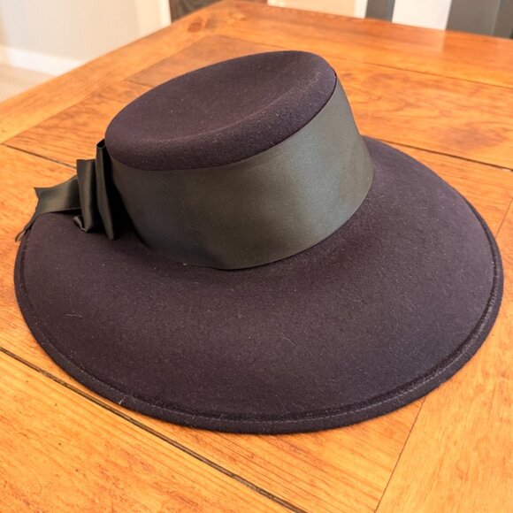 ERIC JAVITS Lily J Black Wide Brim Wool Hat w/ Satin Wrap Band&Bow WPL 5923
